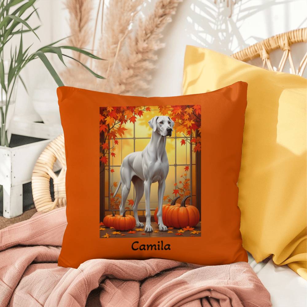 Great Dane White Coat Throw Pillow, Personalized Indoor Outdoor Dog Cushion, Gentle Giant Gift