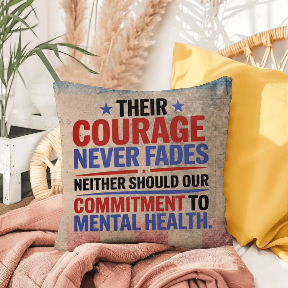Their Courage Never Fades personalized veteran support pillow with military tribute and PTSD awareness message