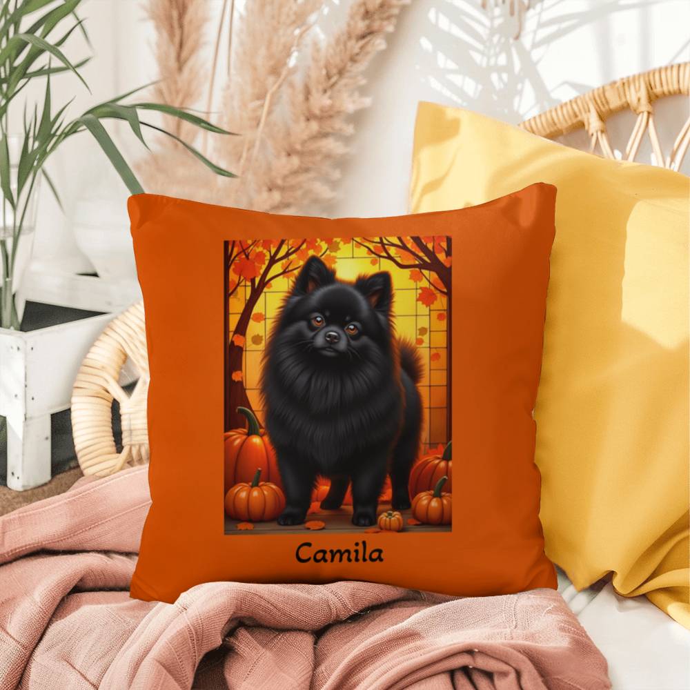 Black Pomeranian indoor outdoor pillow, custom dog cushion, cozy pet accent gift for dog lovers