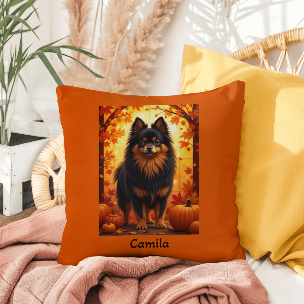 Black and Tan Pomeranian indoor outdoor pillow, personalized dog cushion, pet lover home decor