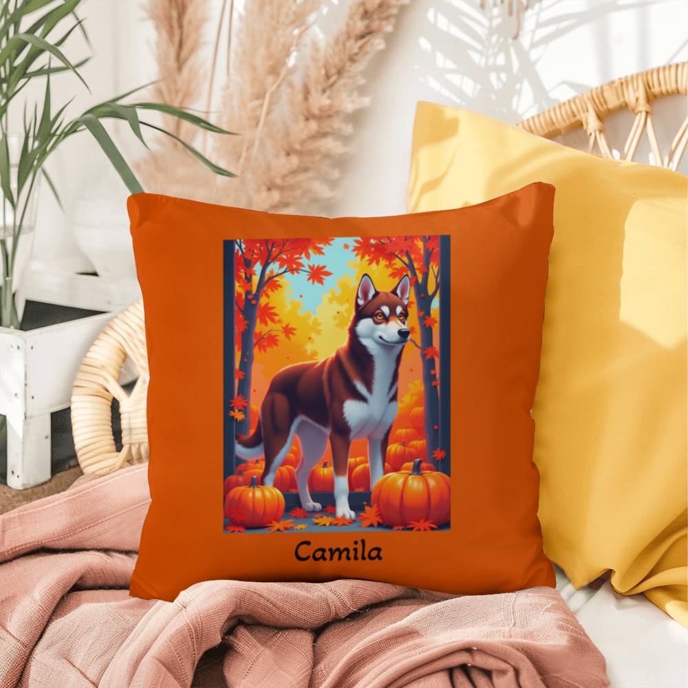 Dark Red and White Husky amber eyes pillow, personalized indoor outdoor dog cushion for Husky fans - MySisterIsASurvivor