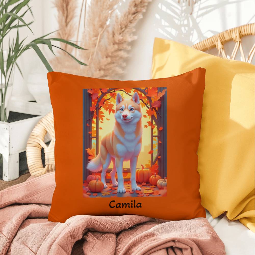 Light Red Husky blue eyes pillow, custom indoor outdoor dog cushion, pet owner patio decor - MySisterIsASurvivor