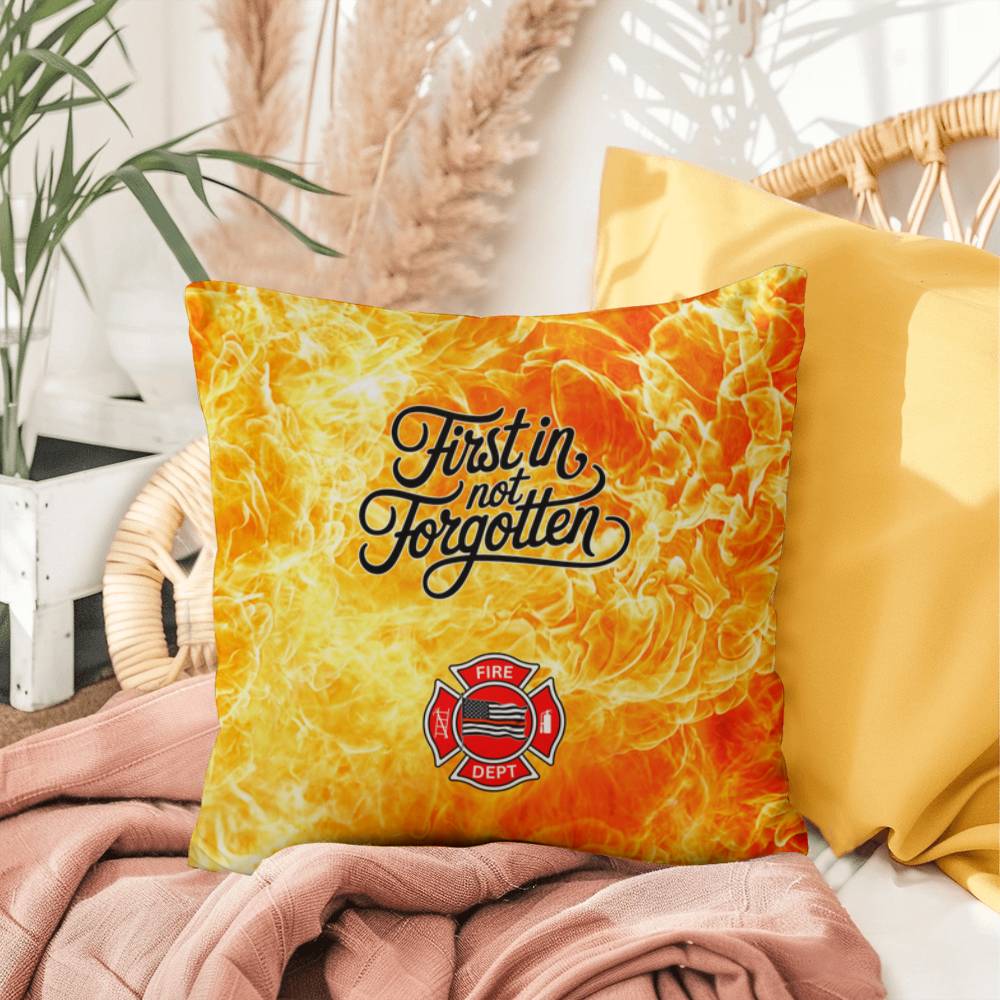 A custom pillow honoring first responders, reminding them that their contributions are never forgotten and they deserve mental health care.