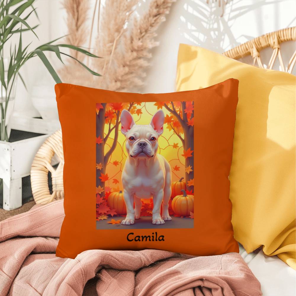 Cream French Bulldog pillow, personalized indoor outdoor Frenchie cushion, custom dog gift - MySisterIsASurvivor