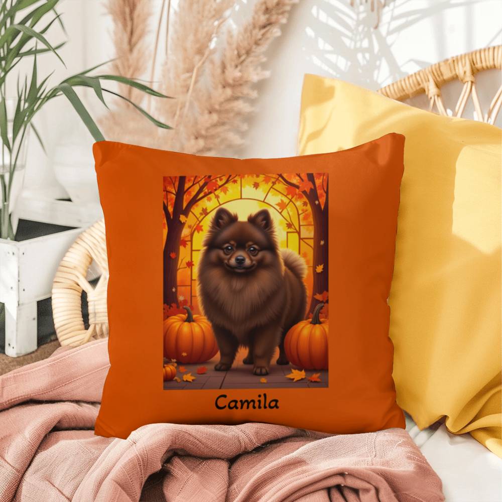 Chocolate Pomeranian indoor outdoor pillow, custom dog cushion, cozy pet lover home accent