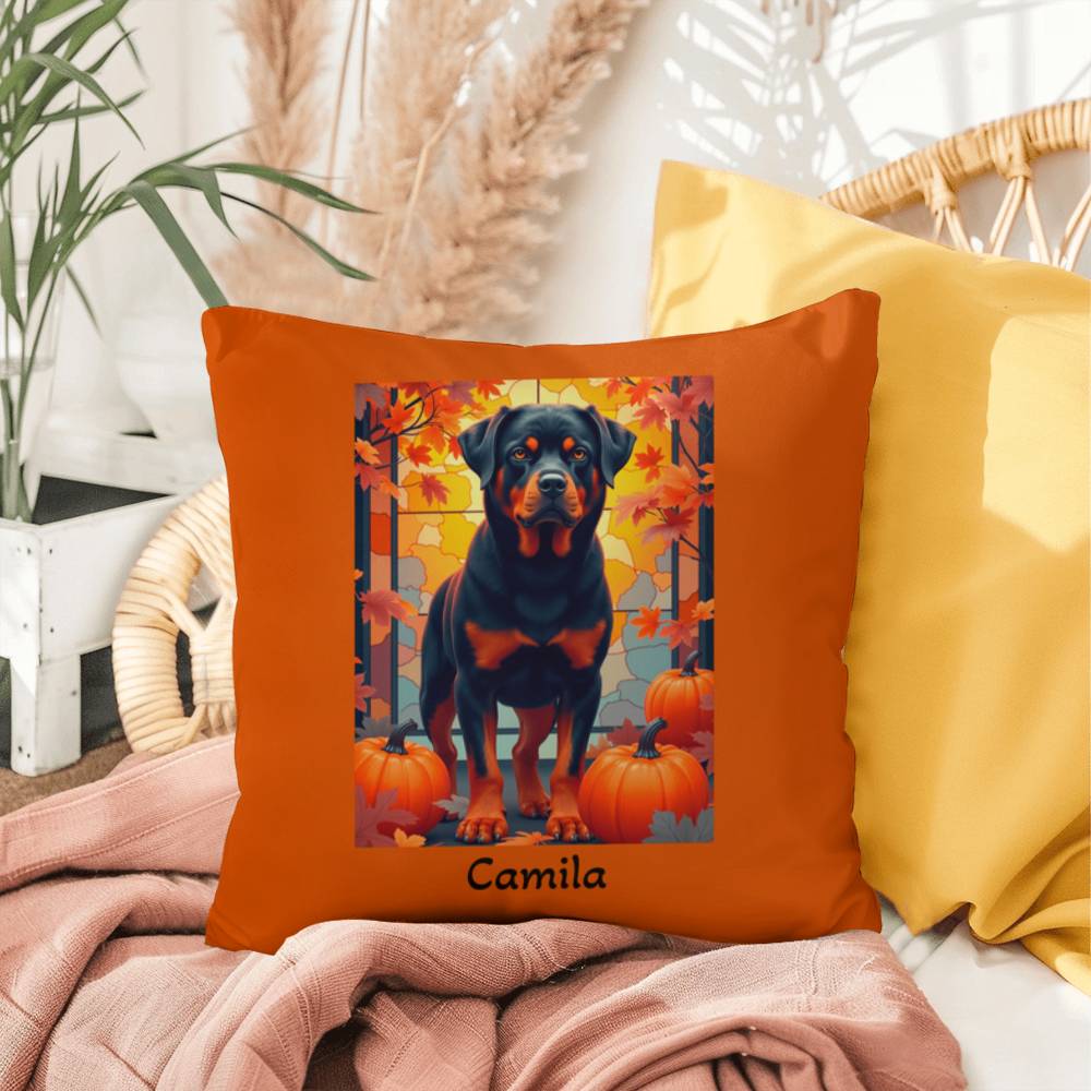 Rottweiler Black & Rust Coat Pillow, Personalized Indoor Outdoor Dog Cushion, Water-Resistant