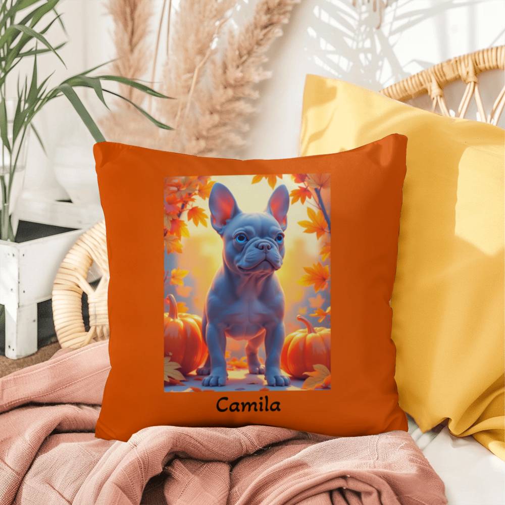 Blue French Bulldog pillow, personalized indoor outdoor dog cushion, custom Frenchie accent - MySisterIsASurvivor
