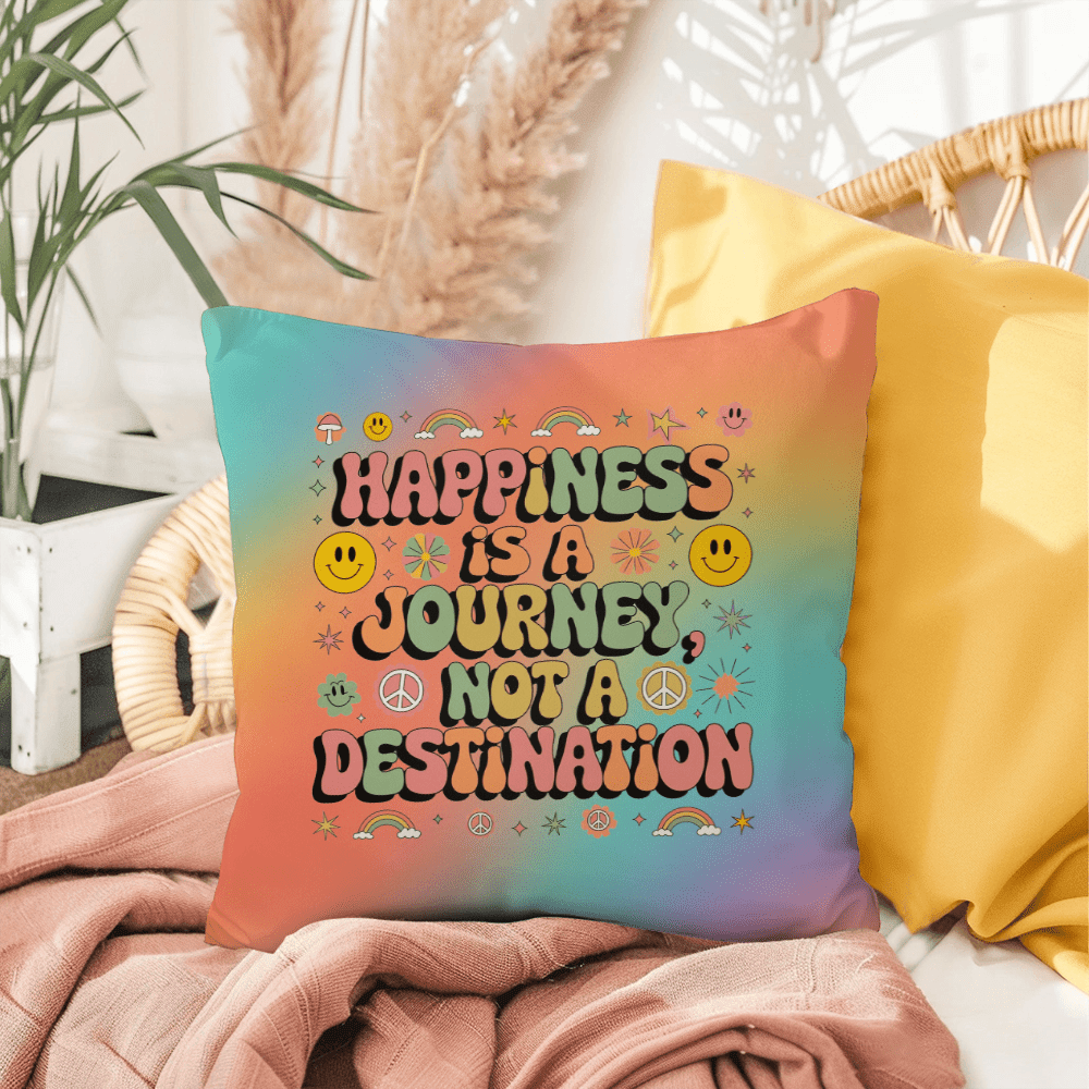 Happiness Is a Journey personalized indoor outdoor pillow mindful home decor - MySisterIsASurvivor