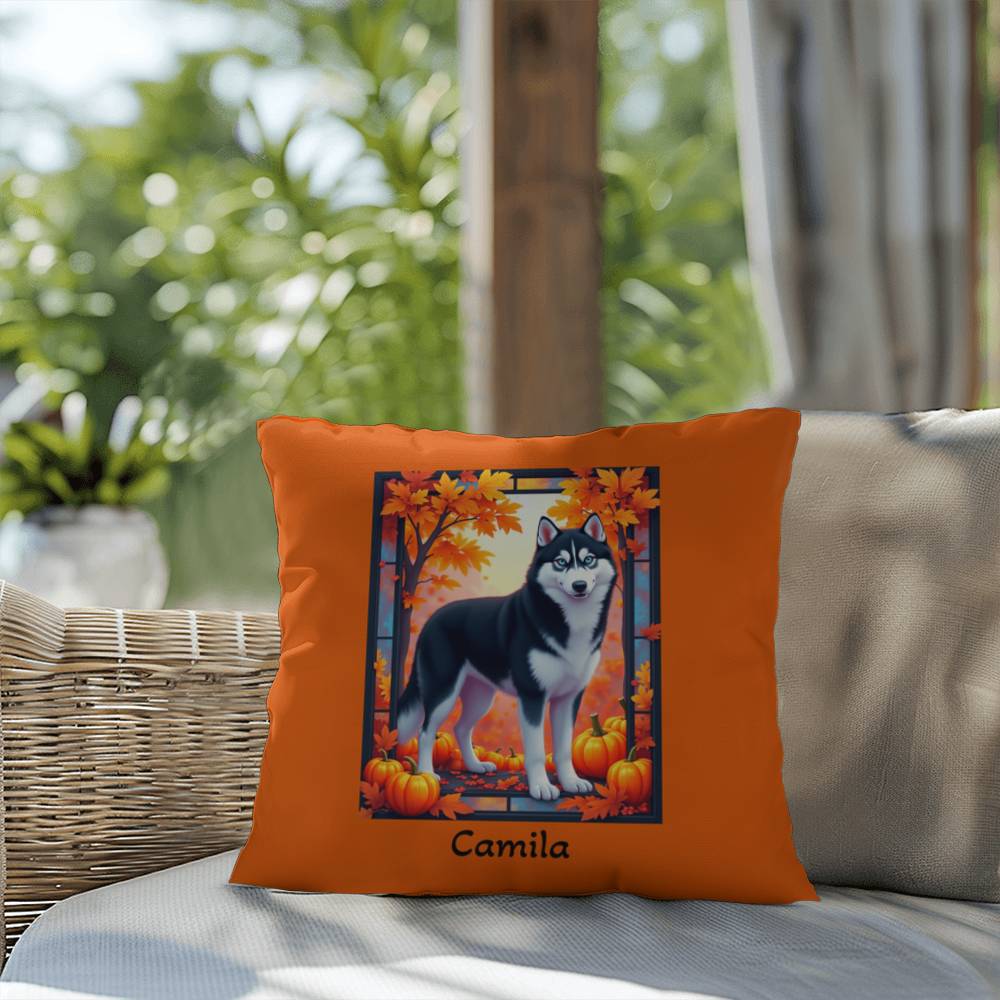 Black and White Husky pillow blue eyes, custom indoor outdoor dog cushion, gift for Husky fans - MySisterIsASurvivor