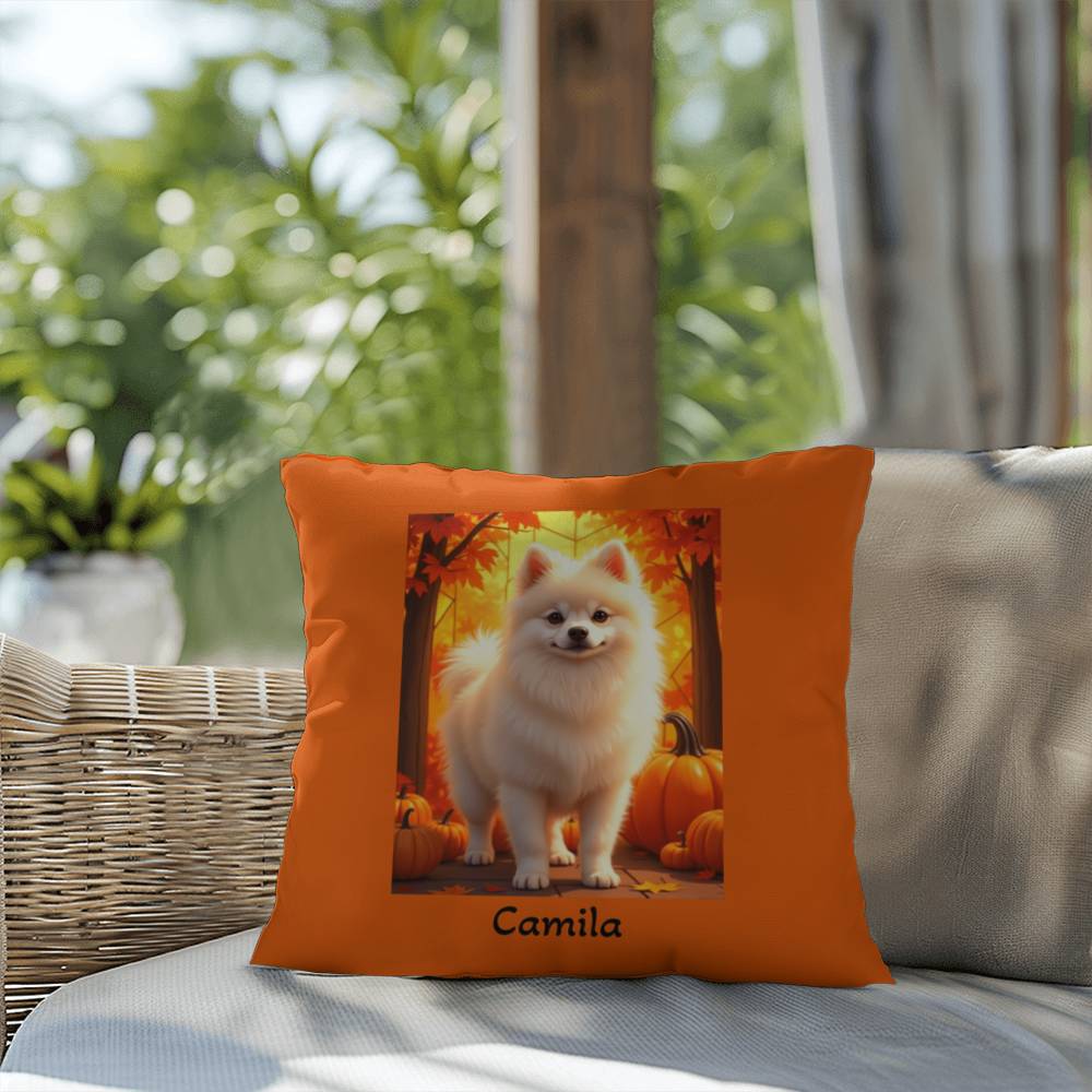 Cream Pomeranian indoor outdoor pillow, personalized dog cushion, cute pet lover gift decor