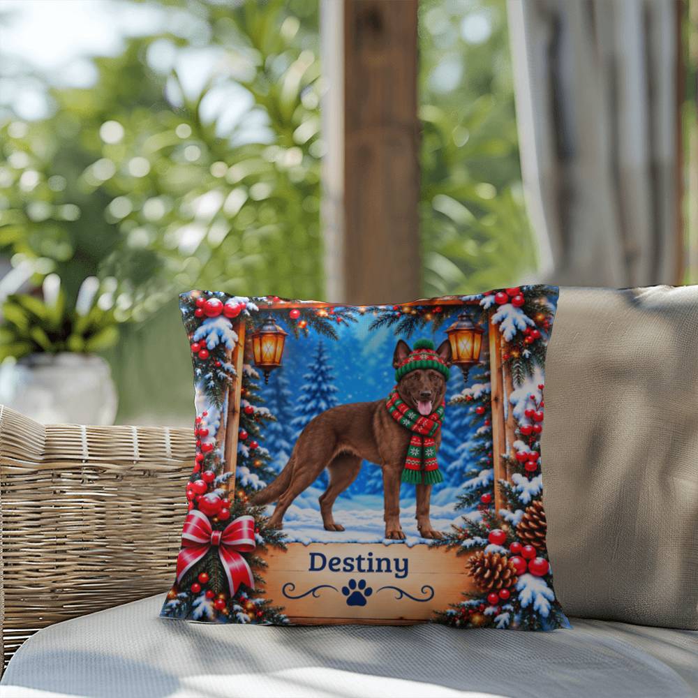 Belgian Malinois (Liver-Chocolate Coat) - Personalized Winter Pillow, Custom Dog Name Gift
