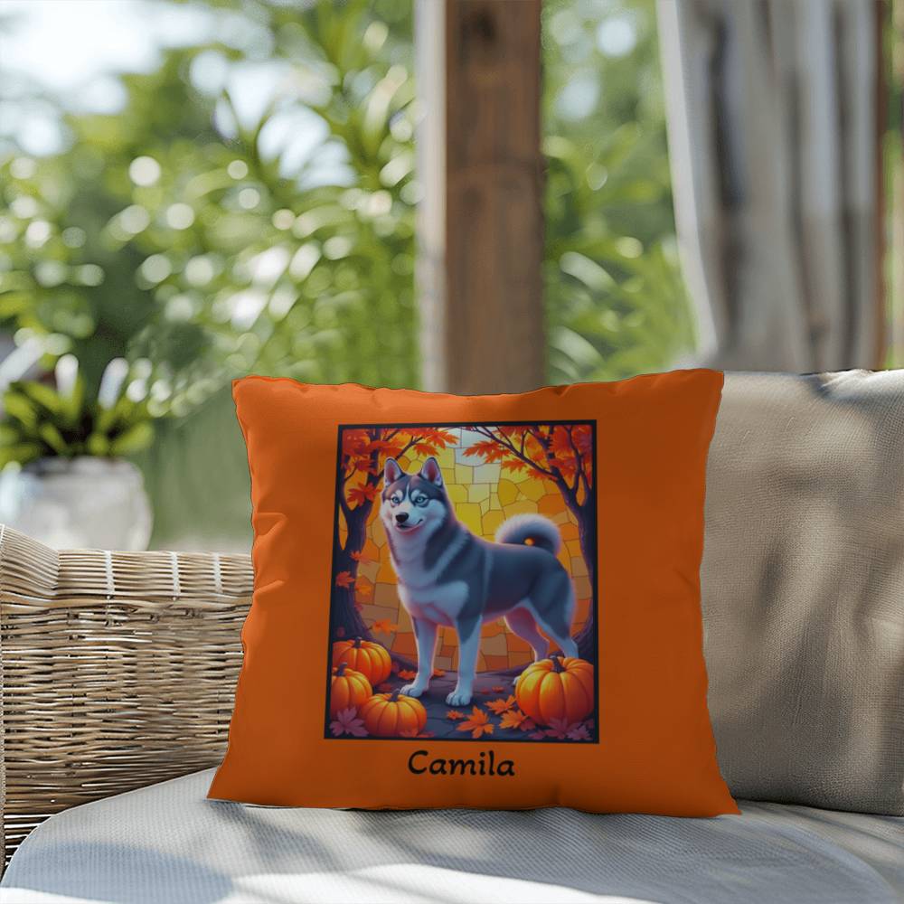 Dark Grey Husky blue eyes pillow, custom indoor outdoor dog cushion, cozy accent for Husky fans - MySisterIsASurvivor