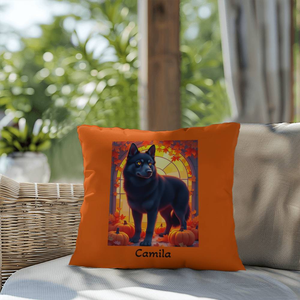 Black Siberian Husky pillow amber eyes, personalized indoor outdoor dog cushion for Husky lovers - MySisterIsASurvivor