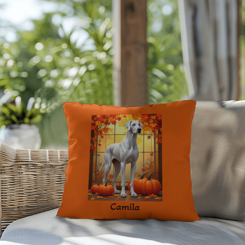 Great Dane White Coat Throw Pillow, Personalized Indoor Outdoor Dog Cushion, Gentle Giant Gift