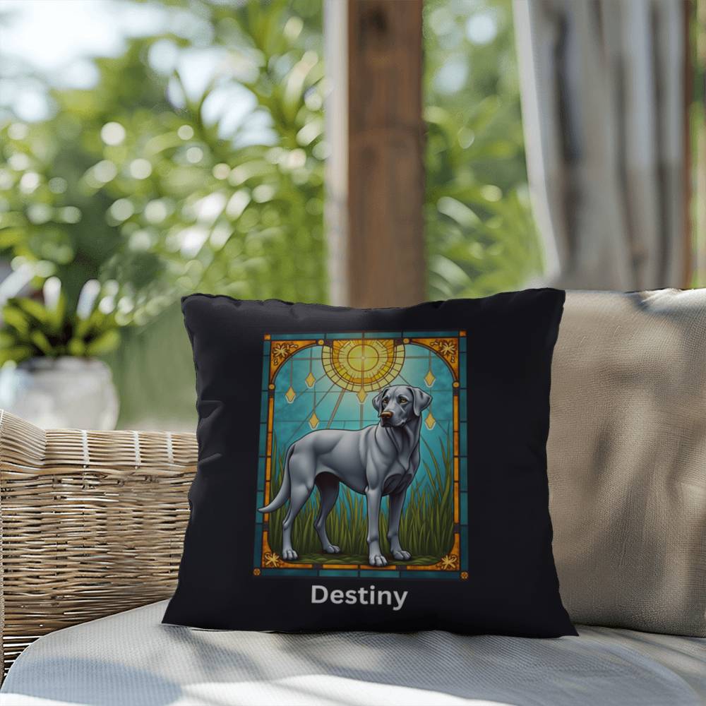 Silver Labrador Retriever Pillow, personalized stained glass gift for indoor/outdoor décor