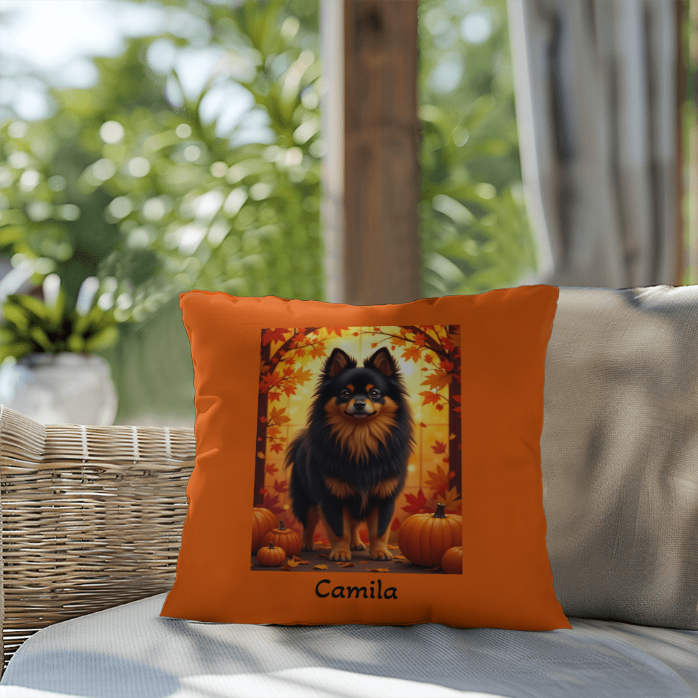 Black and Tan Pomeranian indoor outdoor pillow, personalized dog cushion, pet lover home decor