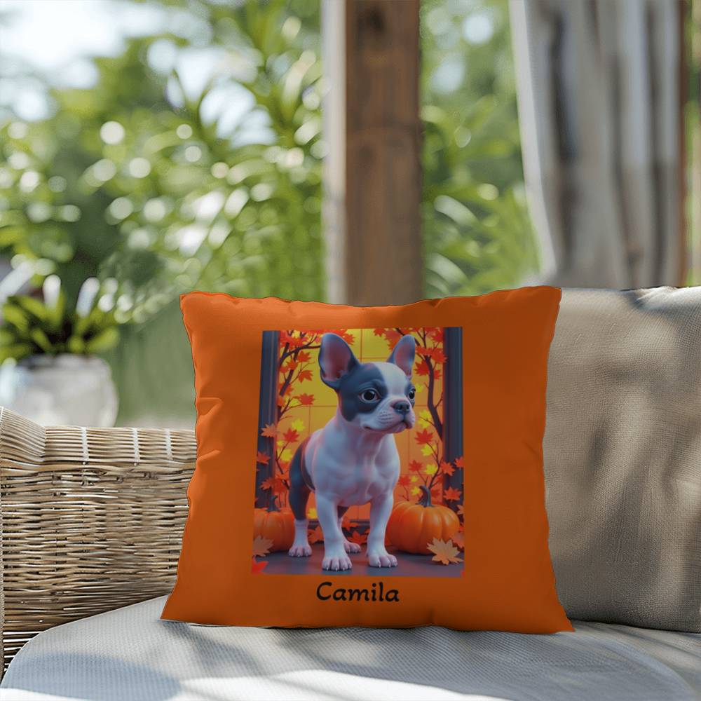 Blue Pied French Bulldog pillow, personalized indoor outdoor dog cushion, Frenchie lover decor - MySisterIsASurvivor