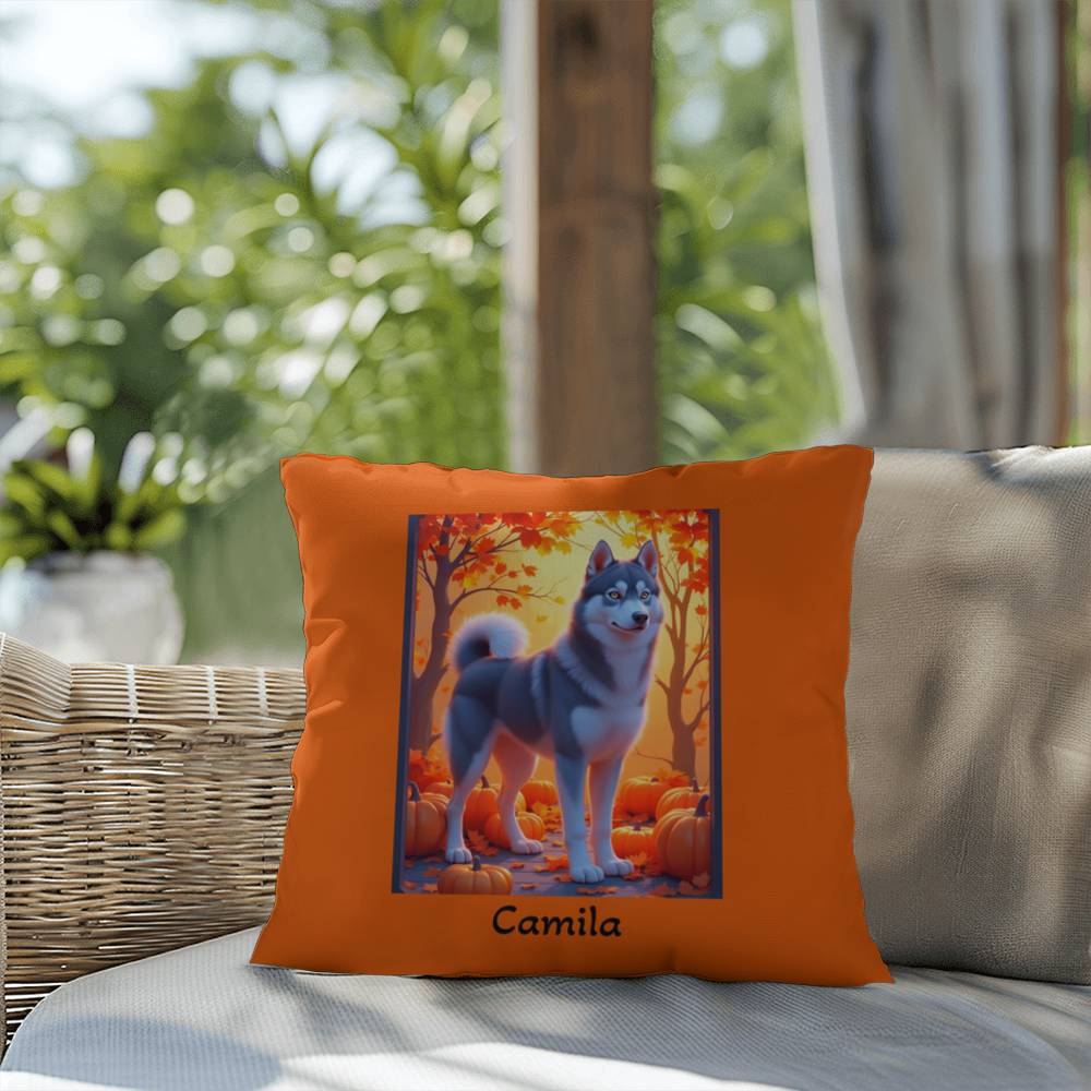 Dark Grey Husky amber eyes pillow, personalized indoor outdoor dog cushion for Husky lovers - MySisterIsASurvivor