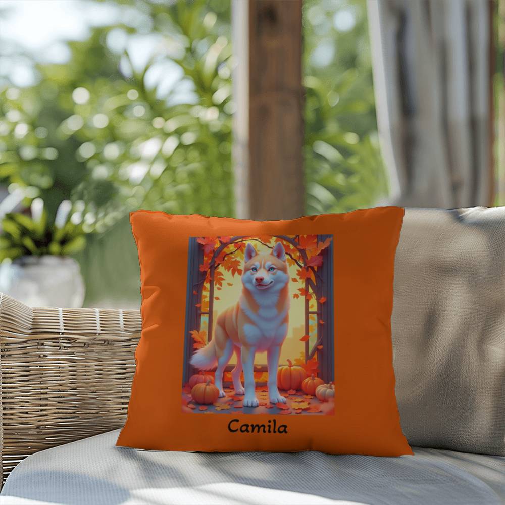 Light Red Husky blue eyes pillow, custom indoor outdoor dog cushion, pet owner patio decor - MySisterIsASurvivor