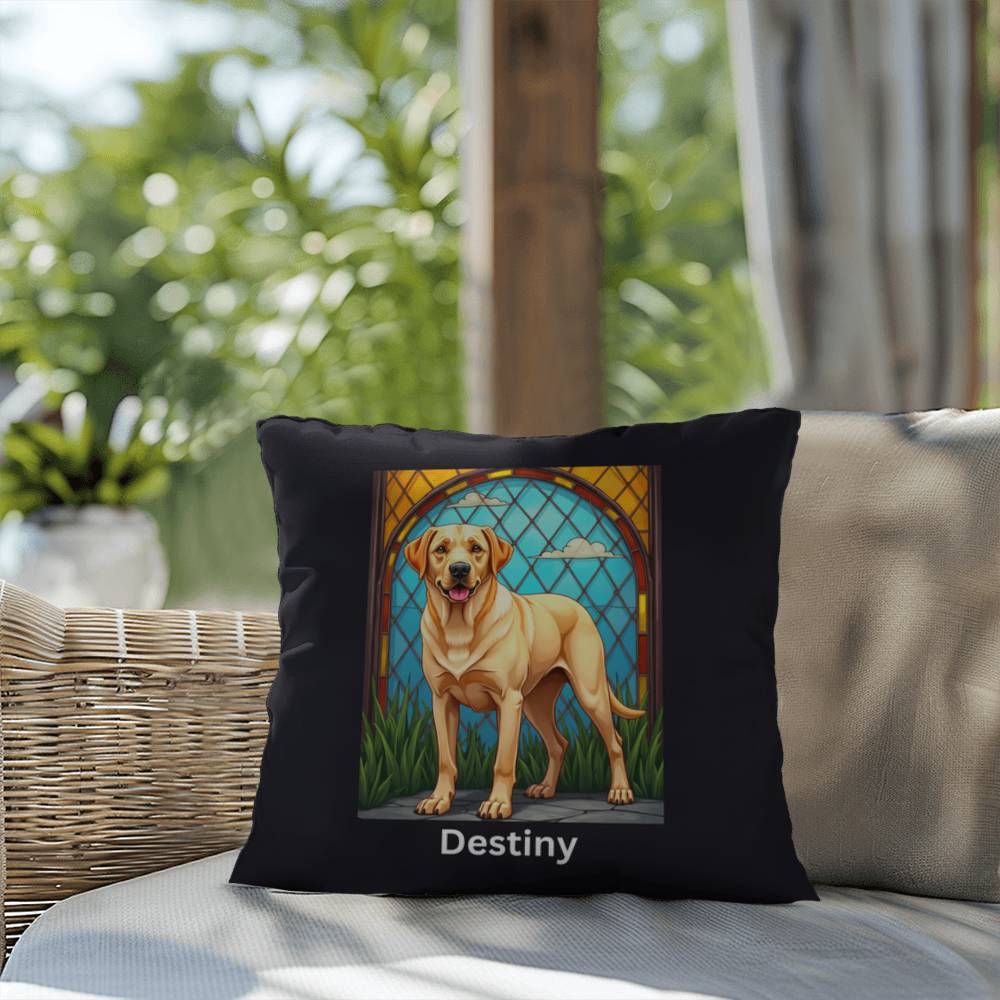 Yellow Labrador Retriever Pillow, personalized stained glass art for home or patio décor
