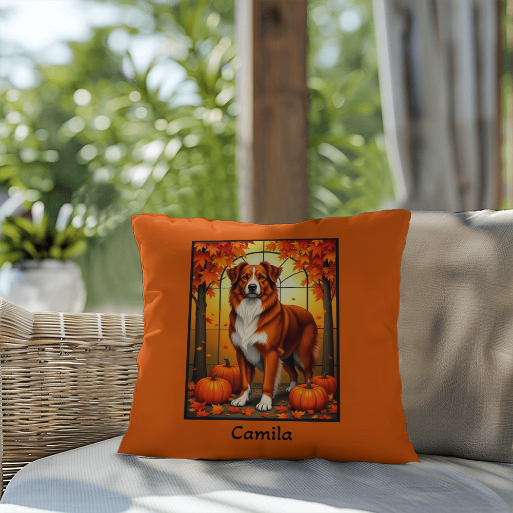 Australian Shepherd Red Coat Pillow, Custom Name Indoor Outdoor Dog Throw, Herding Breed Lover
