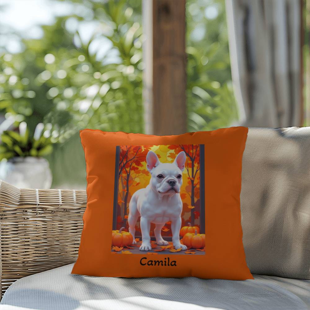 White French Bulldog pillow, personalized indoor outdoor dog cushion, custom Frenchie decor - MySisterIsASurvivor