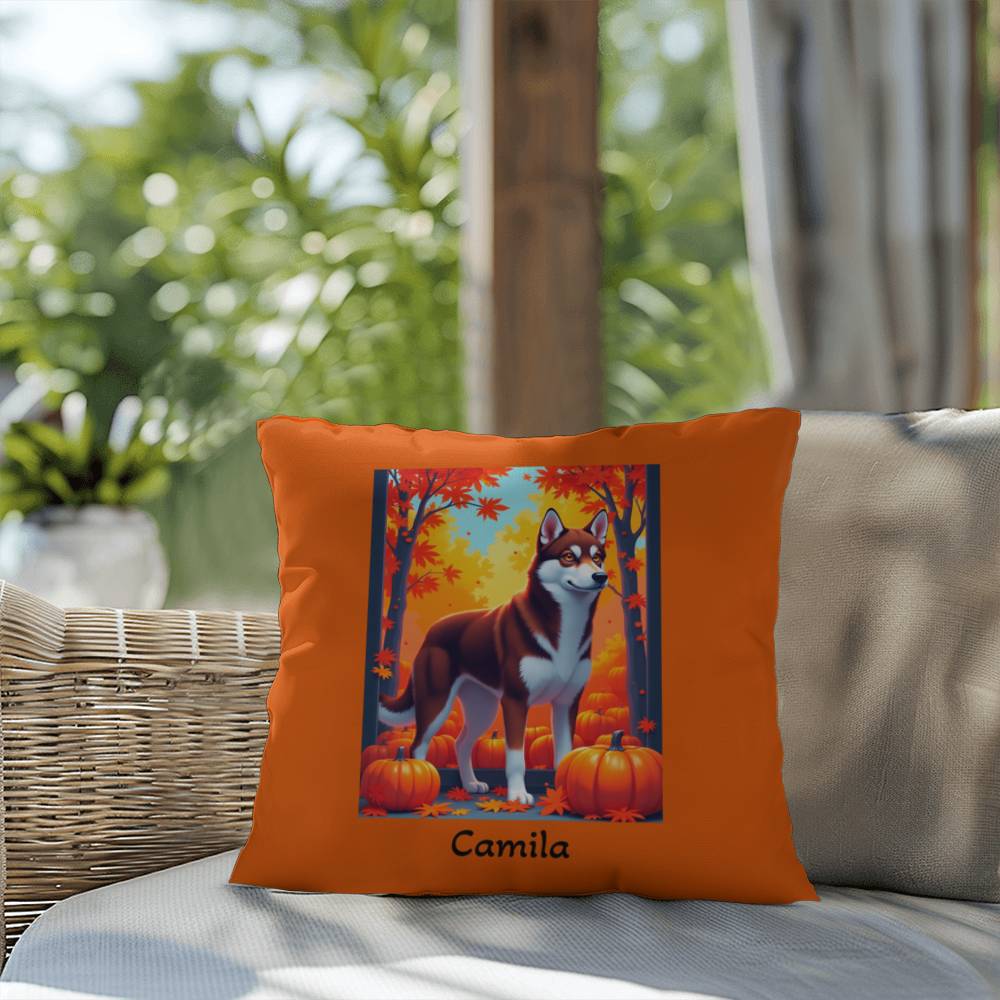 Dark Red and White Husky amber eyes pillow, personalized indoor outdoor dog cushion for Husky fans - MySisterIsASurvivor
