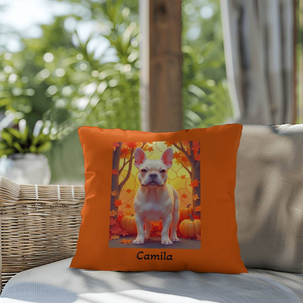 Cream French Bulldog pillow, personalized indoor outdoor Frenchie cushion, custom dog gift - MySisterIsASurvivor