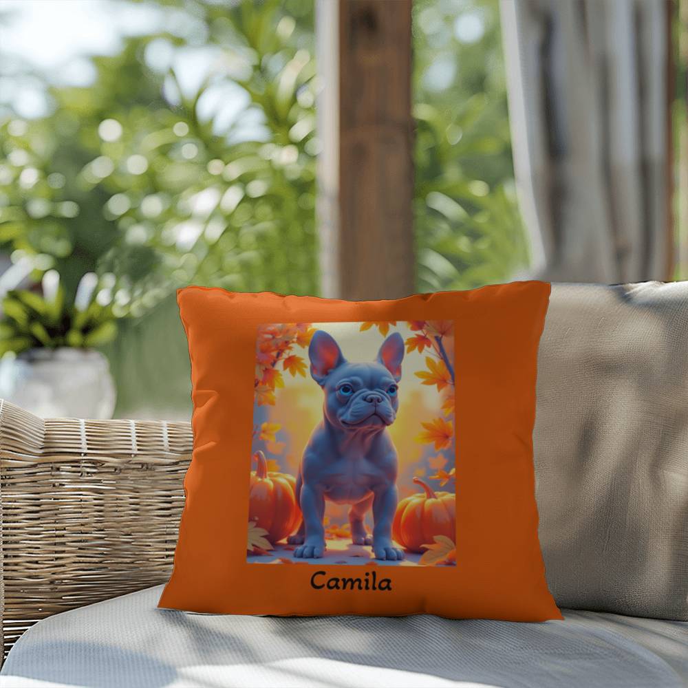 Blue French Bulldog pillow, personalized indoor outdoor dog cushion, custom Frenchie accent - MySisterIsASurvivor