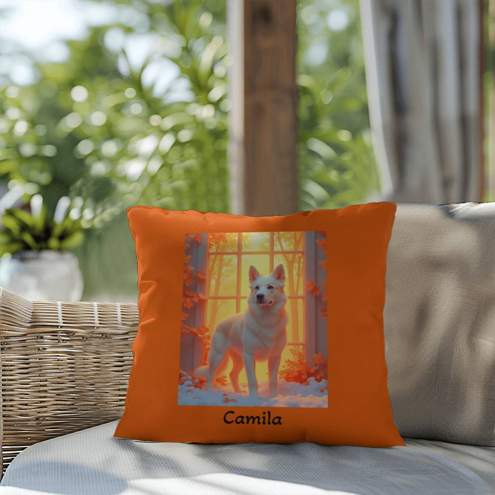 Cream German Shepherd pillow, personalized indoor outdoor GSD cushion, water-resistant decor - MySisterIsASurvivor