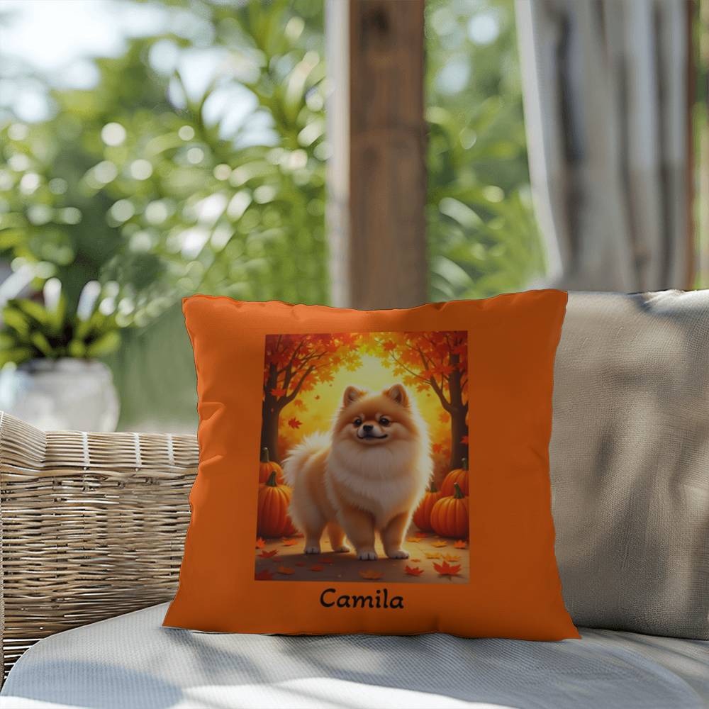 Cream Sable Pomeranian indoor outdoor pillow, custom dog cushion, pet lover accent throw pillow