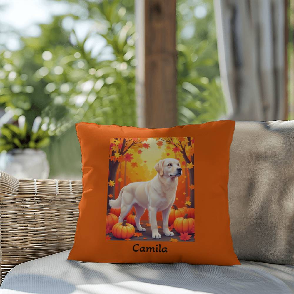Cream Golden Retriever pillow, personalized indoor outdoor dog cushion, water-resistant decor - MySisterIsASurvivor