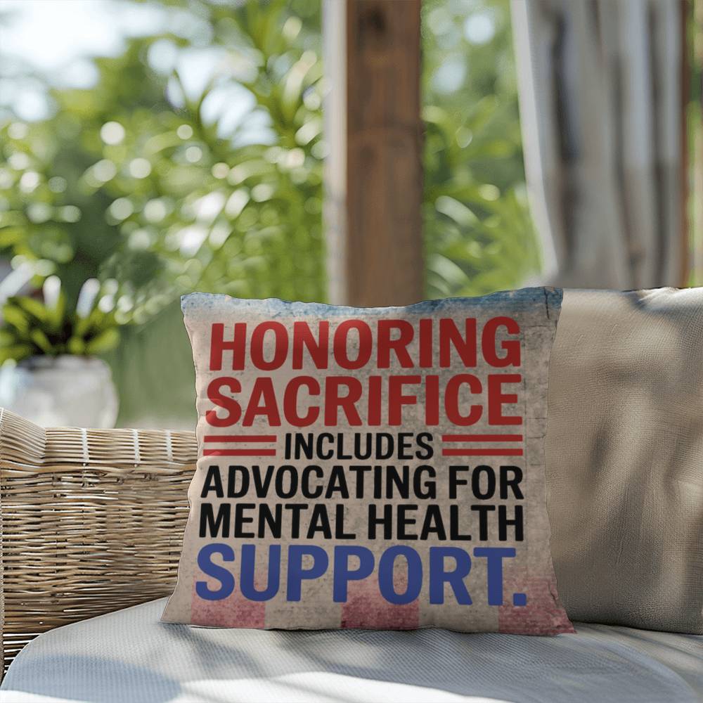 Honoring Sacrifice custom pillow for military tribute, PTSD support, and veteran remembrance on Memorial Day or year-round