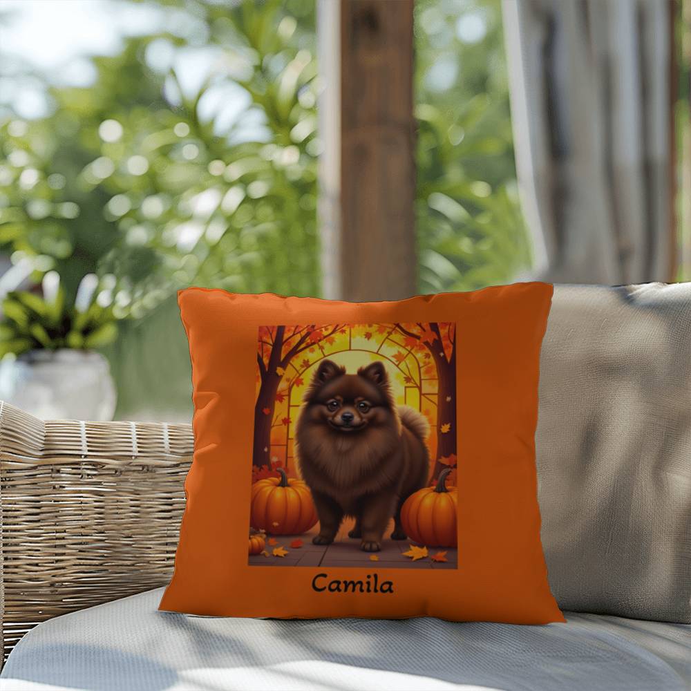 Chocolate Pomeranian indoor outdoor pillow, custom dog cushion, cozy pet lover home accent