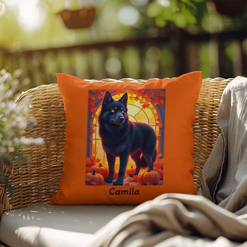 Black Siberian Husky pillow amber eyes, personalized indoor outdoor dog cushion for Husky lovers - MySisterIsASurvivor