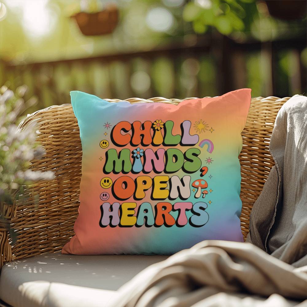 Chill Minds Open Hearts personalized pillow, indoor outdoor therapy cushion decor - MySisterIsASurvivor