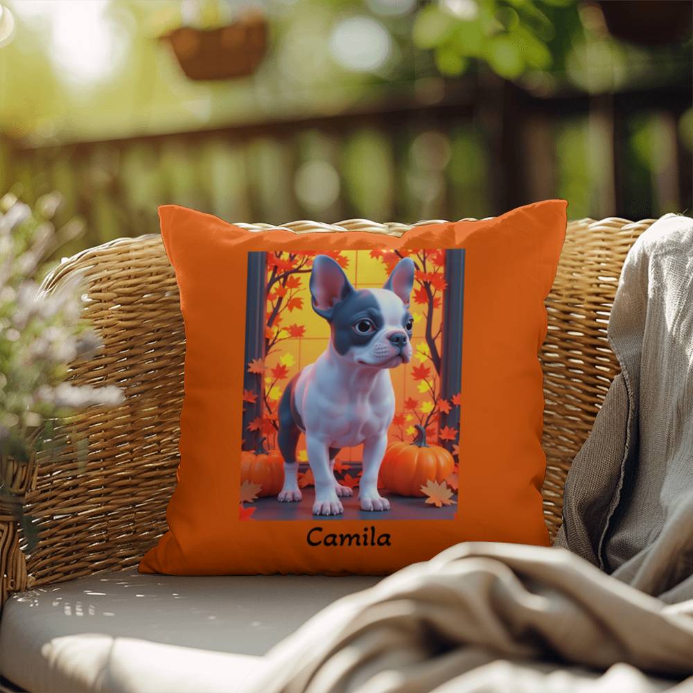 Blue Pied French Bulldog pillow, personalized indoor outdoor dog cushion, Frenchie lover decor - MySisterIsASurvivor