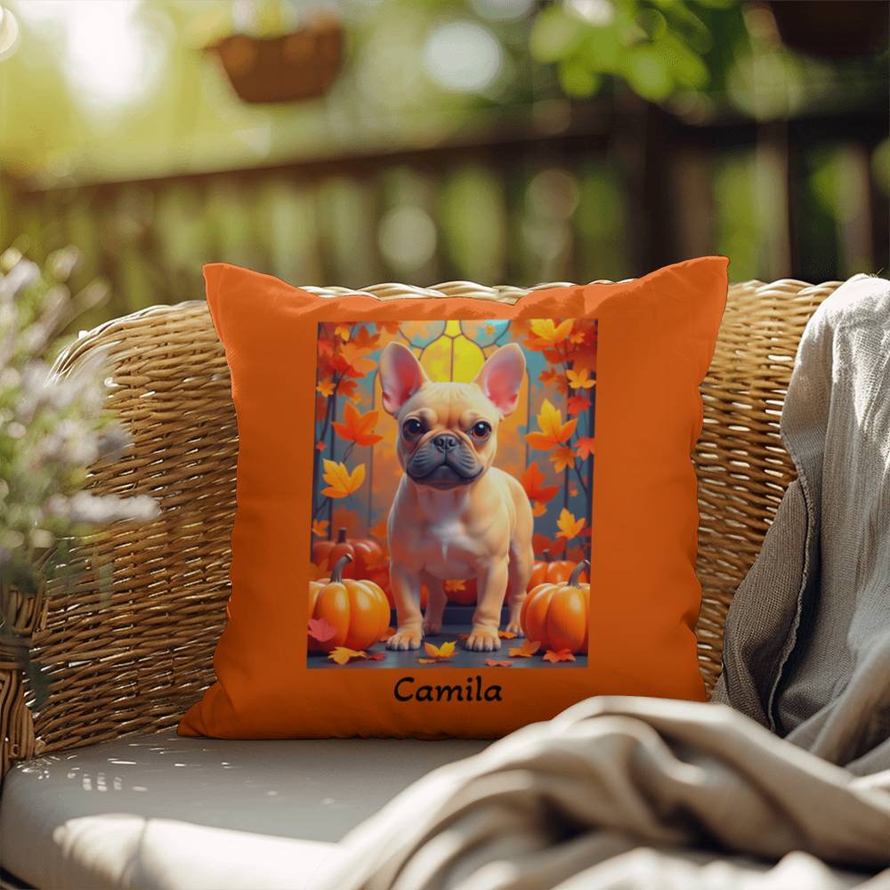 Fawn French Bulldog pillow, personalized indoor outdoor dog cushion, custom Frenchie accent - MySisterIsASurvivor