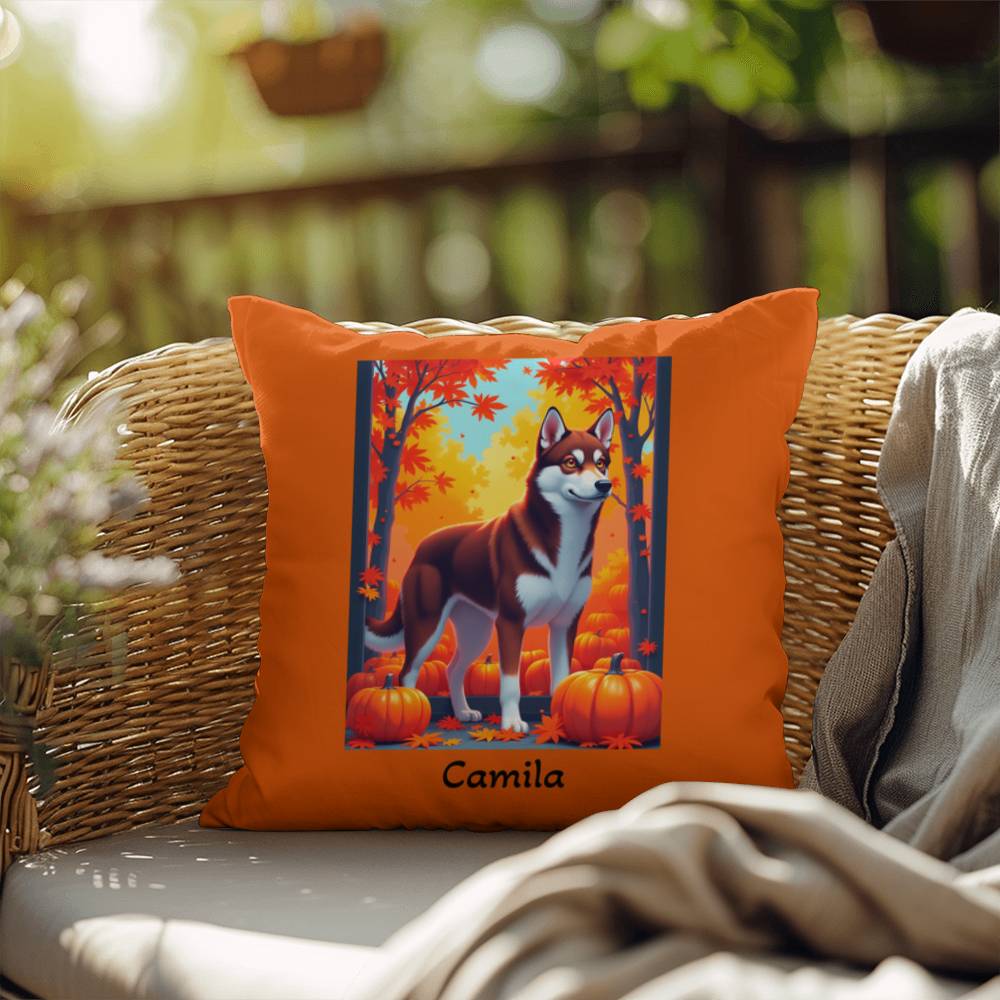 Dark Red and White Husky amber eyes pillow, personalized indoor outdoor dog cushion for Husky fans - MySisterIsASurvivor