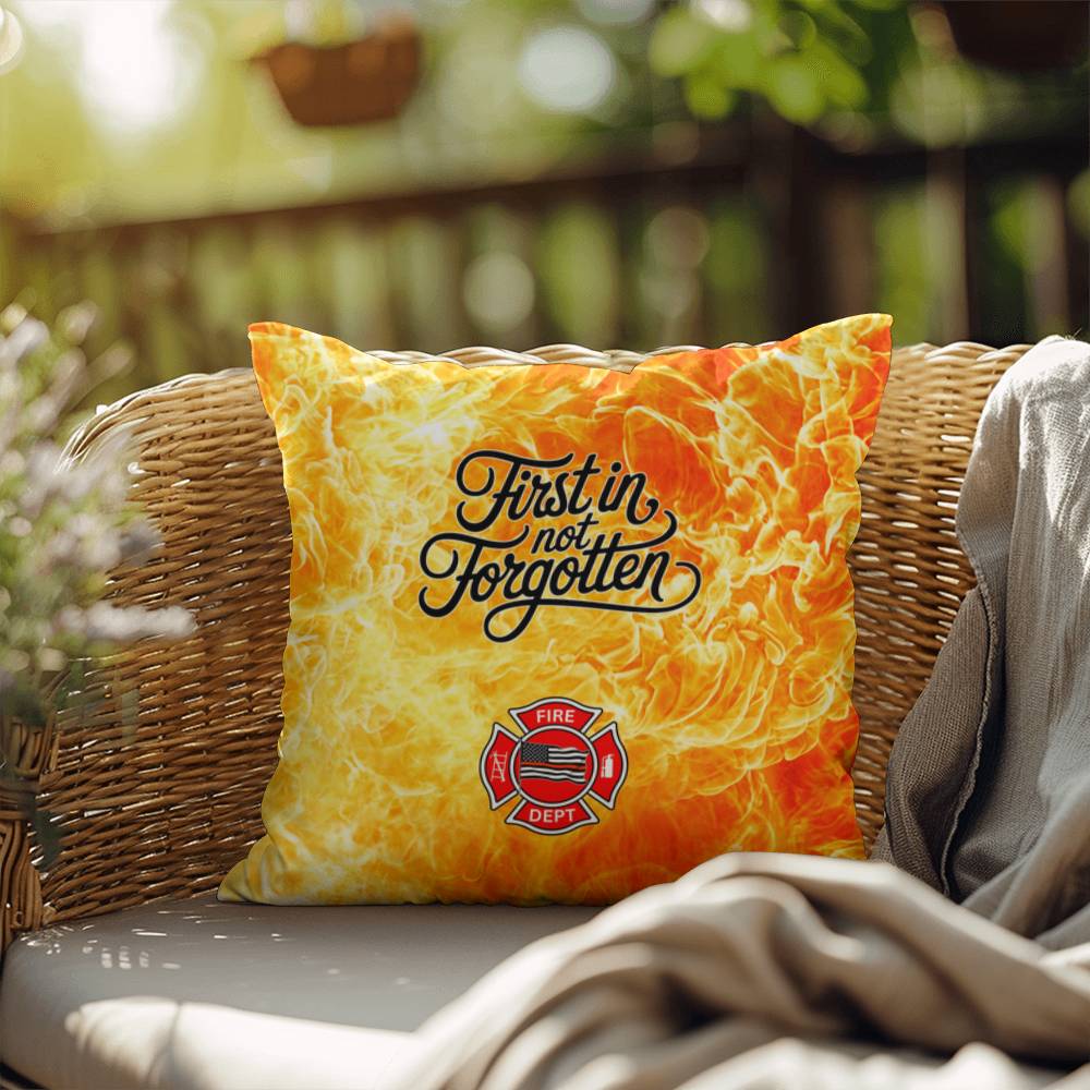 A custom pillow honoring first responders, reminding them that their contributions are never forgotten and they deserve mental health care.