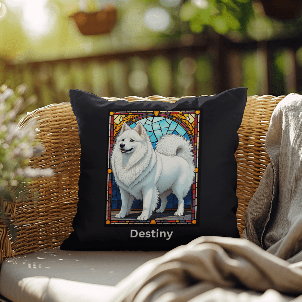 American Eskimo Stained Glass Pillow, personalized home and patio décor for dog lovers