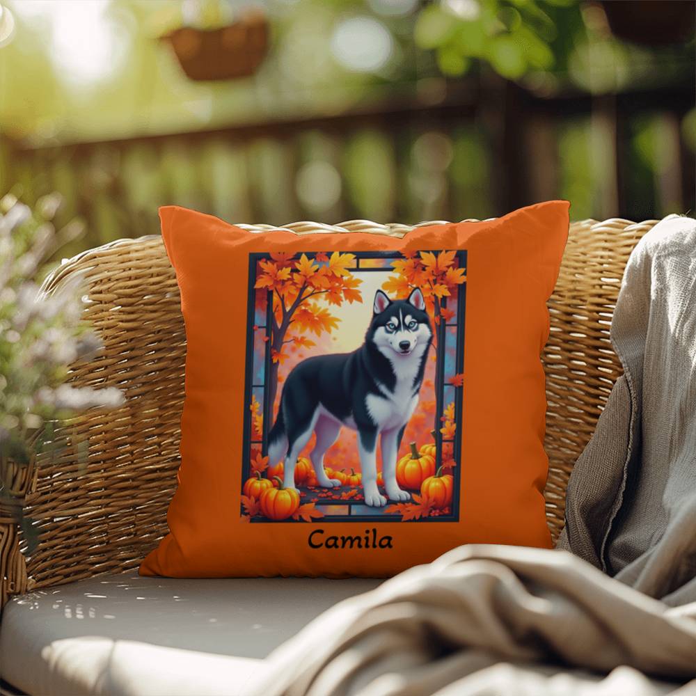 Black and White Husky pillow blue eyes, custom indoor outdoor dog cushion, gift for Husky fans - MySisterIsASurvivor