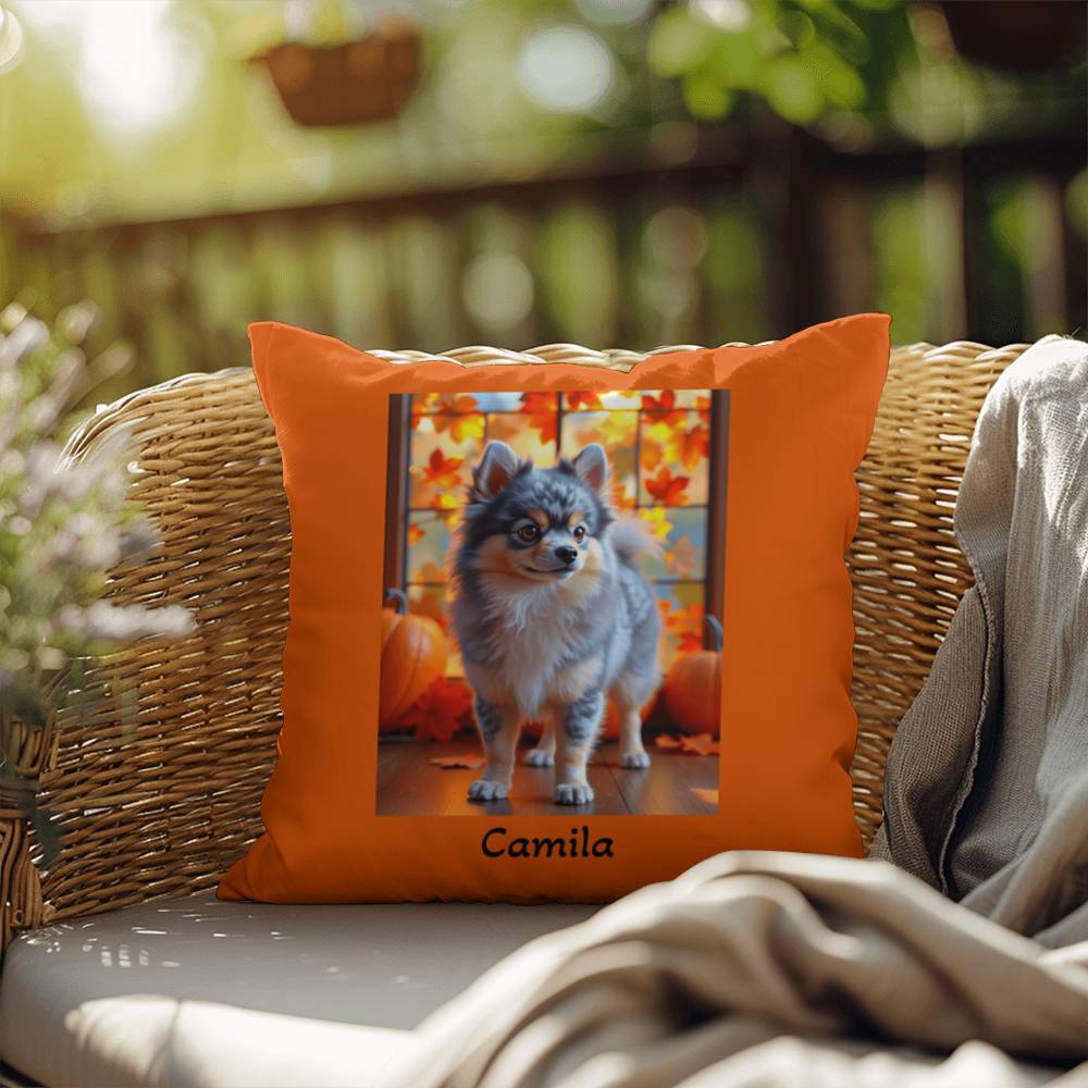 Blue Merle and Tan Pomeranian indoor outdoor pillow, personalized dog cushion, pet lover decor