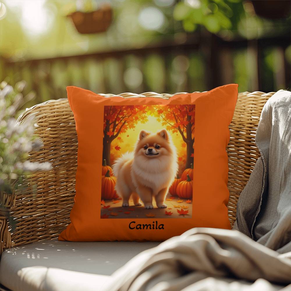 Cream Sable Pomeranian indoor outdoor pillow, custom dog cushion, pet lover accent throw pillow