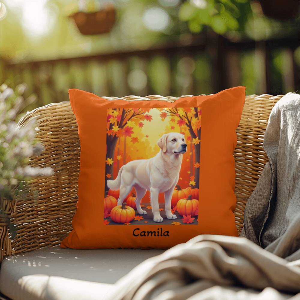 Cream Golden Retriever pillow, personalized indoor outdoor dog cushion, water-resistant decor - MySisterIsASurvivor