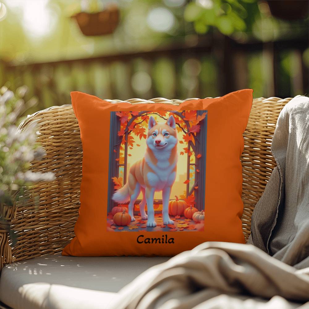 Light Red Husky blue eyes pillow, custom indoor outdoor dog cushion, pet owner patio decor - MySisterIsASurvivor