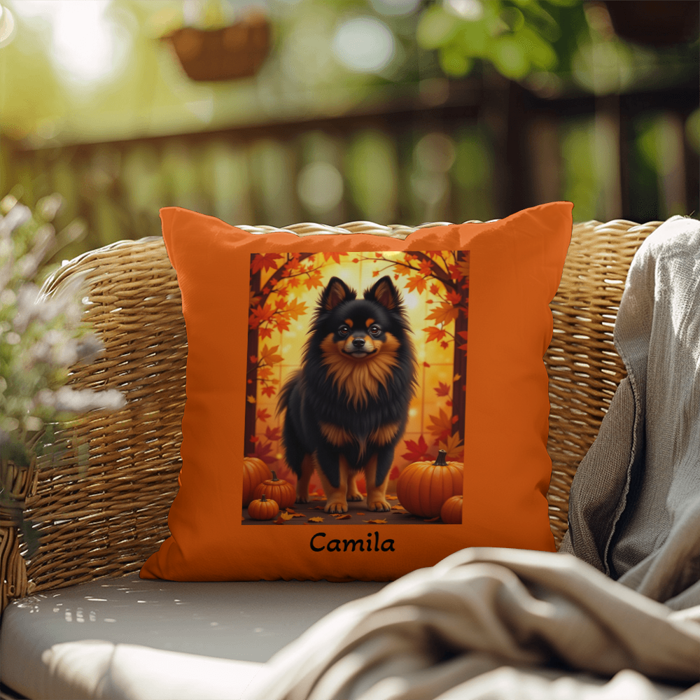 Black and Tan Pomeranian indoor outdoor pillow, personalized dog cushion, pet lover home decor