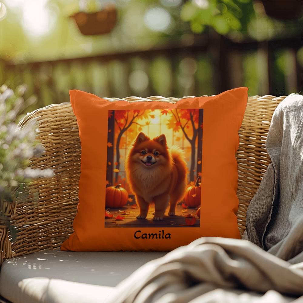 Red Pomeranian indoor outdoor pillow, custom dog cushion, cute pet lover accent throw pillow