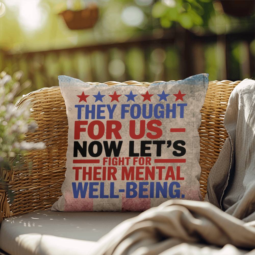 They Fought for Us personalized outdoor pillow honoring military veterans, PTSD warriors, and Memorial Day remembrance