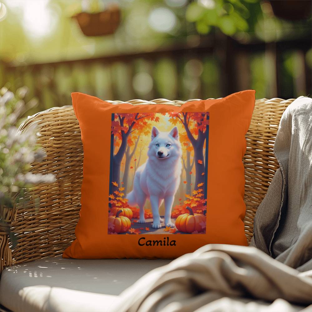 White Husky pillow, personalized indoor outdoor dog cushion, cozy home accent - MySisterIsASurvivor